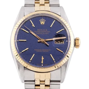 Reloj Unisex Rolex Datejust 16013 en oro y acero con esfera azul, diseño clásico y sofisticado.