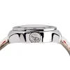 Reloj unisex Carrera y Carrera con caja de acero, detalles en diamantes y correa blanca con costuras rojas, diseño exclusivo y elegante.