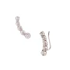 Pendientes trepadores de oro blanco con diamantes en diseño curvo, elegancia moderna y sofisticada.