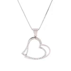 Cadena de Oro Blanco con Colgante Corazón adornado con brillantes, diseño romántico y elegante.