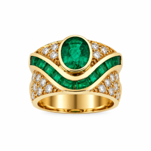 Sortija de Esmeraldas y Diamantes en Oro 18K