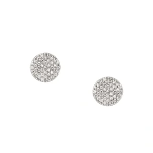 Pendientes de botones de oro blanco con pave de 41 diamantes, diseño elegante y moderno, ideales para añadir un toque sofisticado a cualquier look.