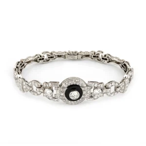 PULSERA ARTDECO PLATINO Y ONIX CON DIAMANTES