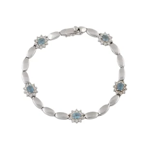 PULSERA DE ORO BLANCO CON ROSETAS DE AGUAMARINAS RODEADAS POR 10 DIAMANTES