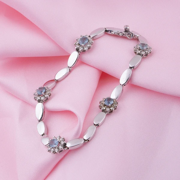 PULSERA DE ORO BLANCO CON ROSETAS DE AGUAMARINAS RODEADAS POR 10 DIAMANTES - Imagen 3