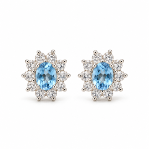 Pendientes de Aguamarina y Diamantes en Oro Blanco 18K