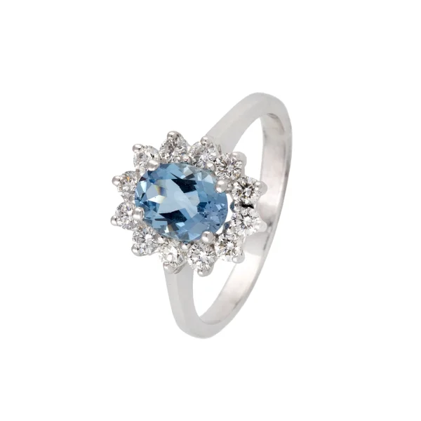 ANILLO DE ORO BLANCO CON AGUAMARINA ORLADA POR DIAMANTES - Imagen 2