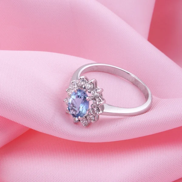 ANILLO DE ORO BLANCO CON AGUAMARINA ORLADA POR DIAMANTES - Imagen 3