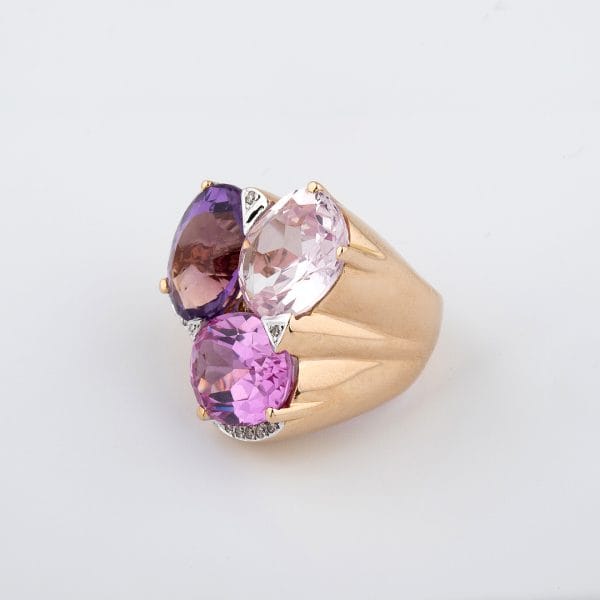 ANILLO ORO ROSA CON CUARZOS - Imagen 4