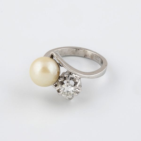 SORTIJA DE ORO BLANCO CON PERLA CULTIVADA Y DIAMANTE - Imagen 4