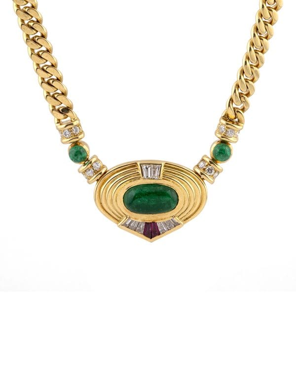 GARGANTILLA DE ORO AMARILLO CON DIAMANTES, ESMERALDAS Y RUBIES - Imagen 3