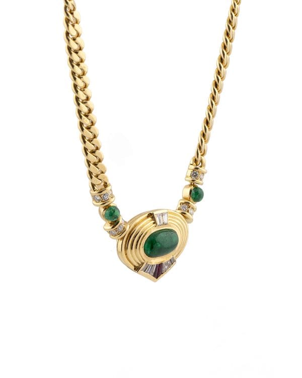 GARGANTILLA DE ORO AMARILLO CON DIAMANTES, ESMERALDAS Y RUBIES - Imagen 4