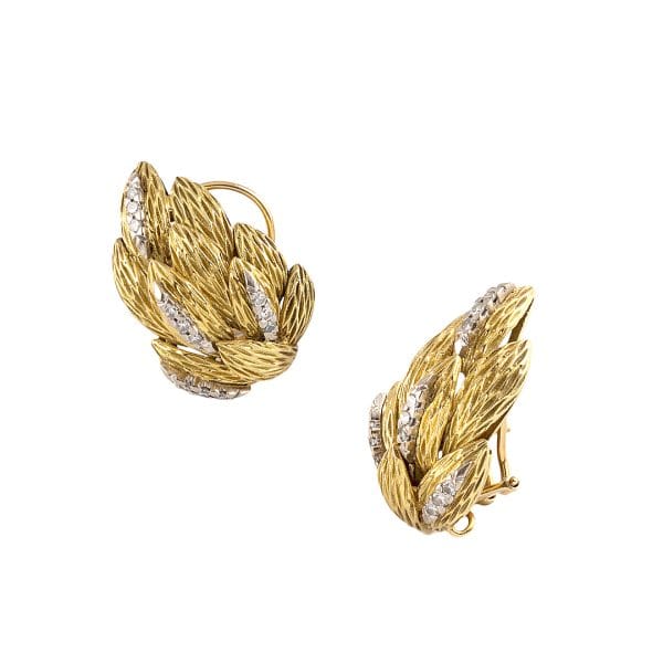 PENDIENTES DE ORO AMARILLO CON BRILLANTES AÑOS 40