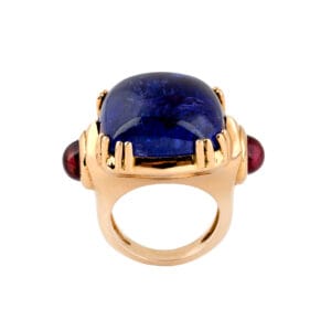 SORTIJA DE ORO AMARILLO CON UNA TANZANITA CENTRAL