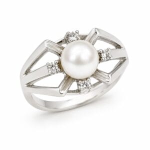 SORTIJA DE ORO BLANCO PERLAS Y BRILLANTES