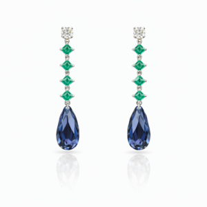 Pendientes Oro Blanco 18K con Diamantes 1 ct, Esmeraldas y Amatistas