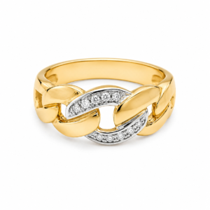 ANILLO EN ORO AMARILLO  ESLABONES CUBANOS CON DIAMANTES