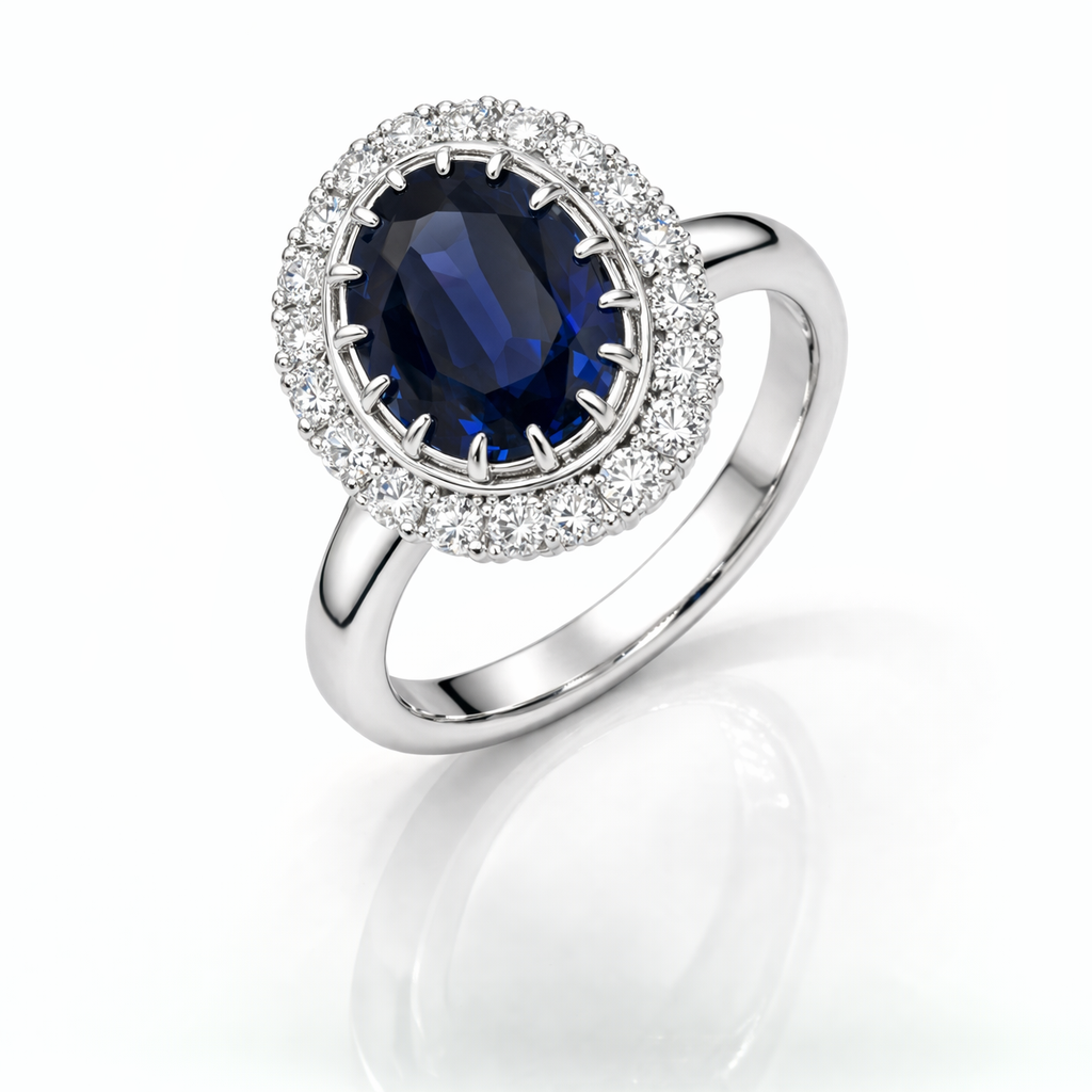 Sortija Zafiro 3,12 ct y Diamantes Oro Blanco 18K Sortija Zafiro 3,12 ct y Diamantes Oro Blanco 18K - Imagen 4