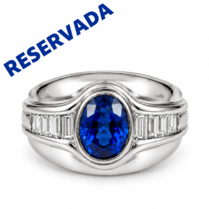 Sortija Zafiro 2,81 ct y Diamantes Baguette Oro 18K