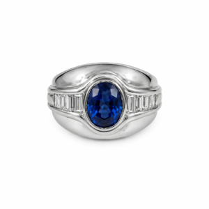 Sortija Zafiro 2,81 ct y Diamantes Baguette Oro 18K