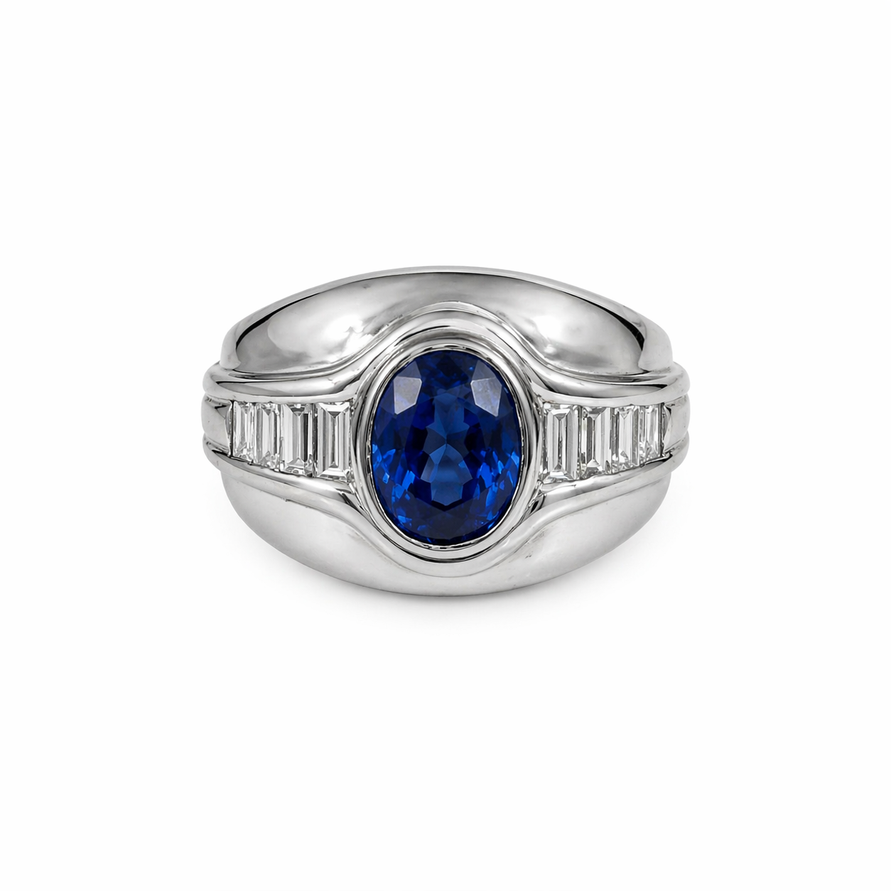 Sortija Zafiro 2,81 ct y Diamantes Baguette Oro 18K Sortija Zafiro 2,81 ct y Diamantes Baguette Oro 18K