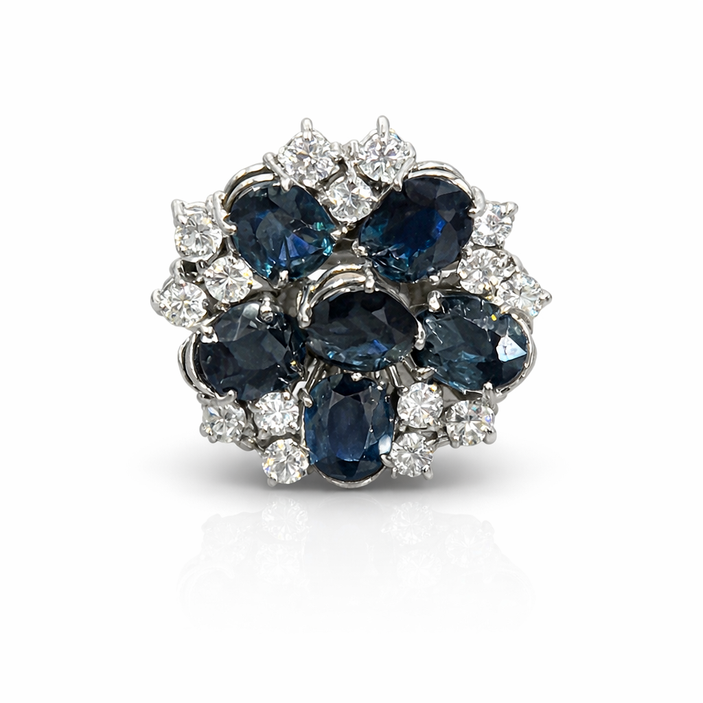 Sortija Floral Zafiros Naturales y Diamantes Oro 18K Sortija Floral Zafiros Naturales y Diamantes Oro 18K