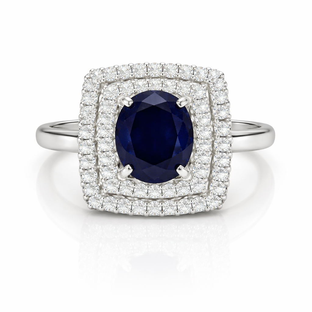 Sortija Zafiro 3 ct y Diamantes Oro Blanco 18K Sortija Zafiro 3 ct y Diamantes Oro Blanco 18K