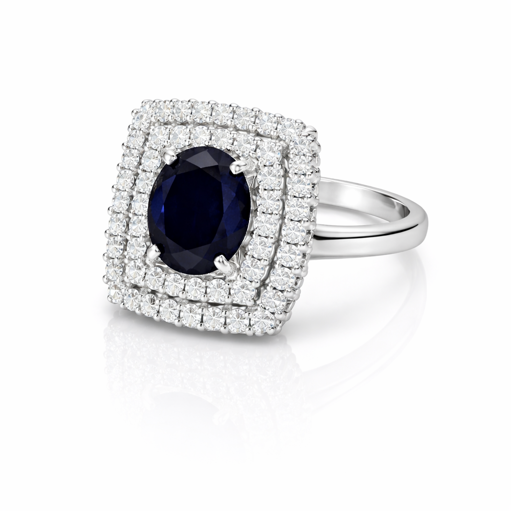 Sortija Zafiro 3 ct y Diamantes Oro Blanco 18K Sortija Zafiro 3 ct y Diamantes Oro Blanco 18K - Imagen 2