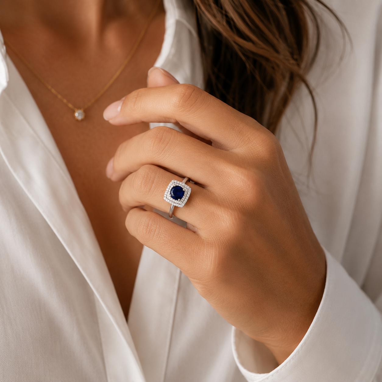 Sortija Zafiro 3 ct y Diamantes Oro Blanco 18K Sortija Zafiro 3 ct y Diamantes Oro Blanco 18K - Imagen 4