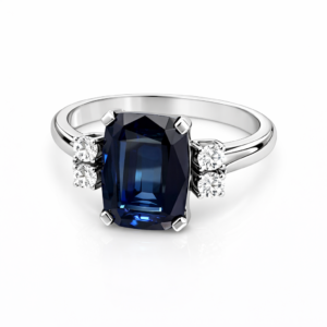 Sortija Cianita Azul y Diamantes Oro Blanco 18K