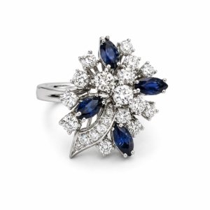 Sortija Zafiros y Diamantes Oro Blanco 18K