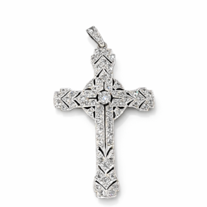 Cruz Antigua Platino con Diamantes Talla Rosa