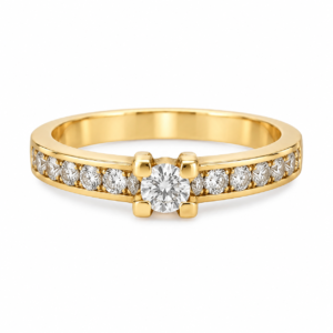 SORTIJA SOLITARIO EN ORO AMARILLO 18 KT CON BRILLANTES