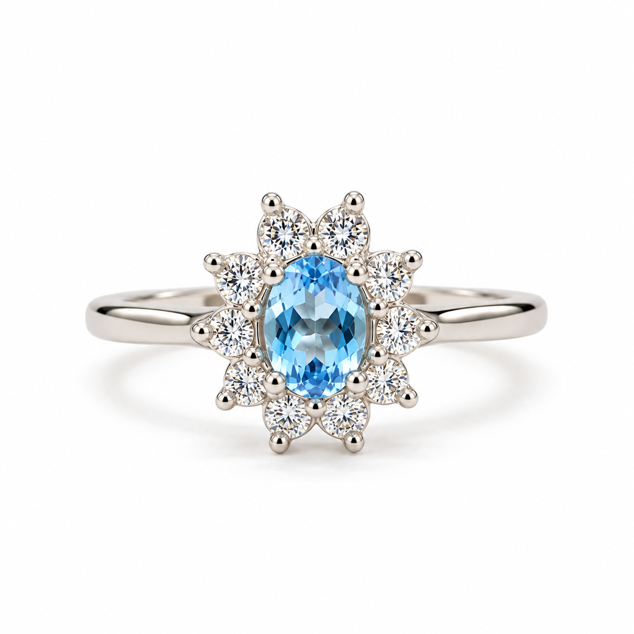 Sortija de Aguamarina y Diamantes en Oro Blanco 18K