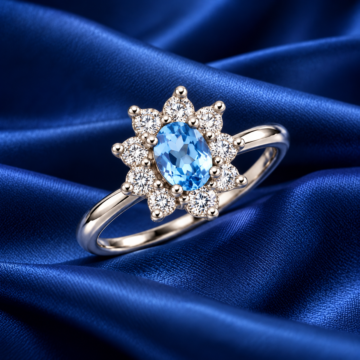 Sortija de Aguamarina y Diamantes en Oro Blanco 18K Sortija de Aguamarina y Diamantes en Oro Blanco 18K - Imagen 2