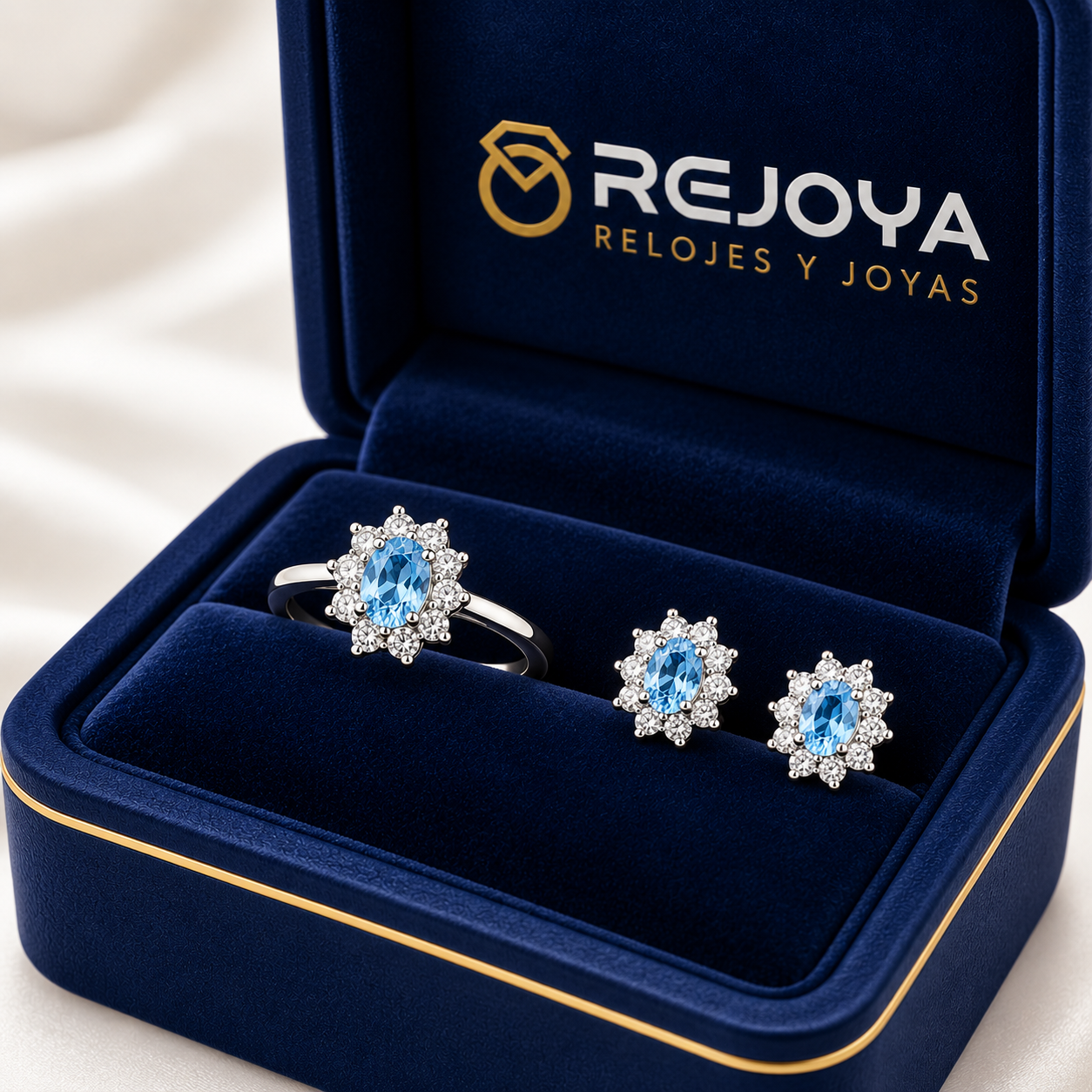 Sortija de Aguamarina y Diamantes en Oro Blanco 18K Sortija de Aguamarina y Diamantes en Oro Blanco 18K - Imagen 3