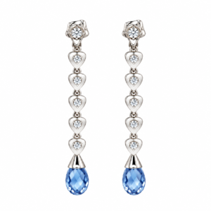 PENDIENTES DE ORO BLANCO 18 KT, DIAMANTES Y TOPACIOS AZULES